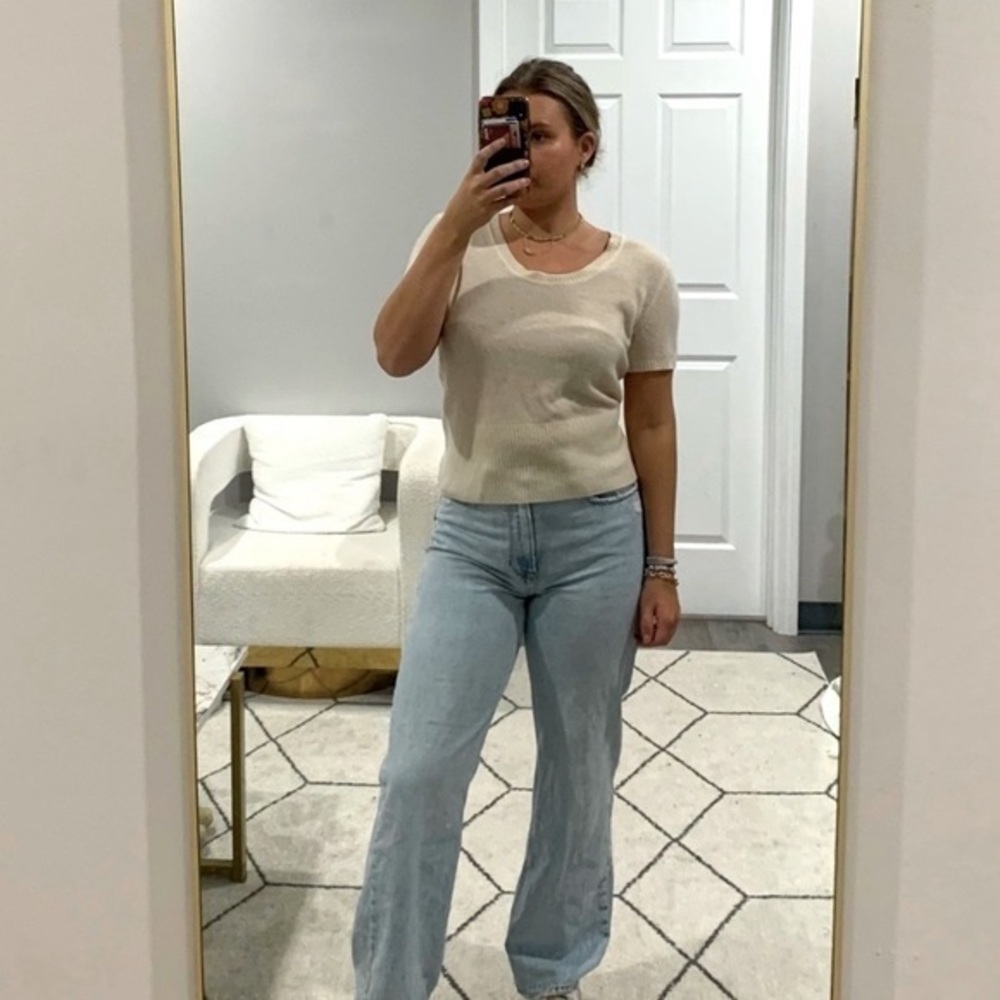 Naadam Sweater Short Sleeve Crewneck Cashmere in Cream